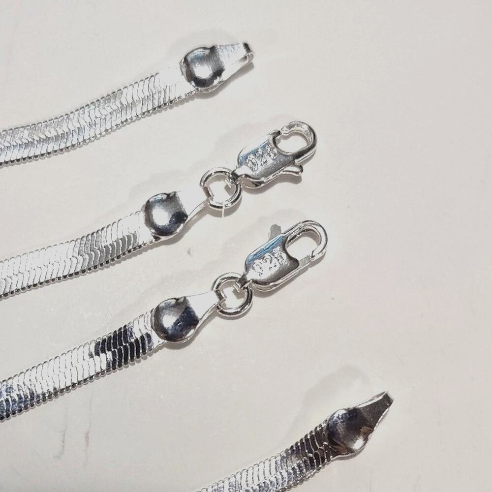 925 Sterling Silver Herringbone Necklace Bracelet Set Bundle Birthday Gift NEW! - Picture 2 of 4